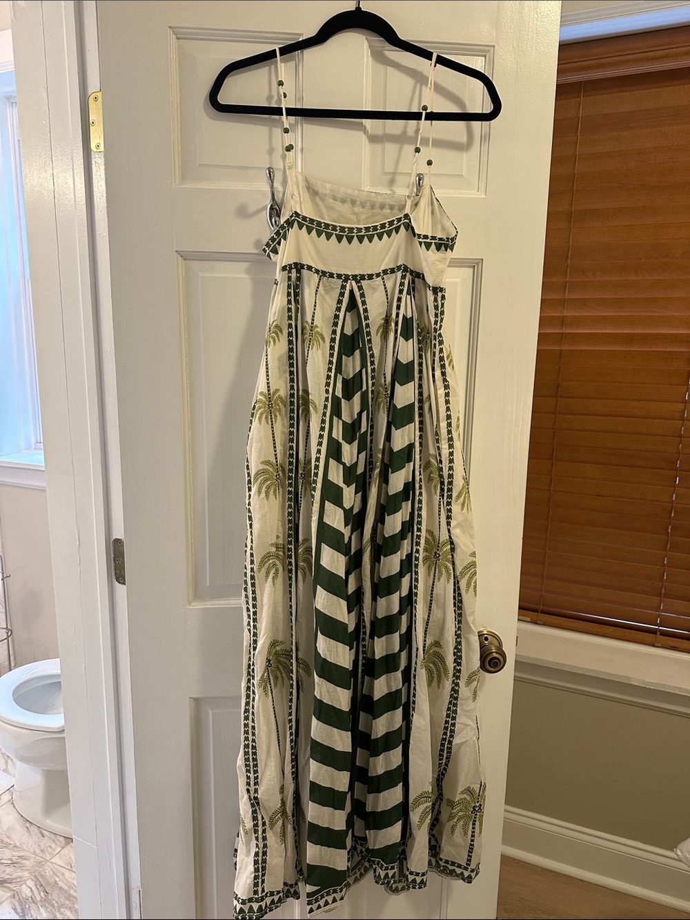 Farm Rio - Women’s Palm-Print Striped Maxi Dress in White and Green - Picture 2 of 2